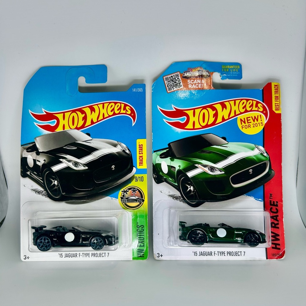 Hot Wheels Jaguar Lot Of 2x - ‘15 Jaguar F-Type Project 7 Black & Green 141/365
